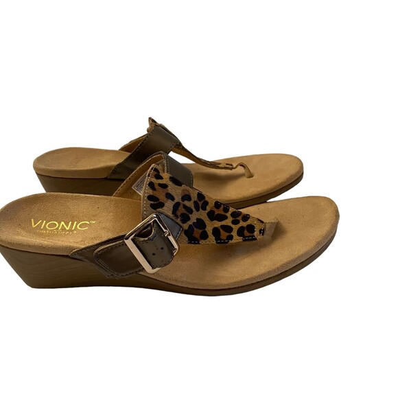 VIONIC Alanis Leopard Print Tan Print Flip Flop Wedge Size 9 - Picture 3 of 5